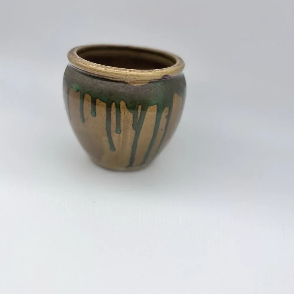 Art Pottery Drip Glaze Jar Stoneware Hand Thrown Vase Utensil Holder